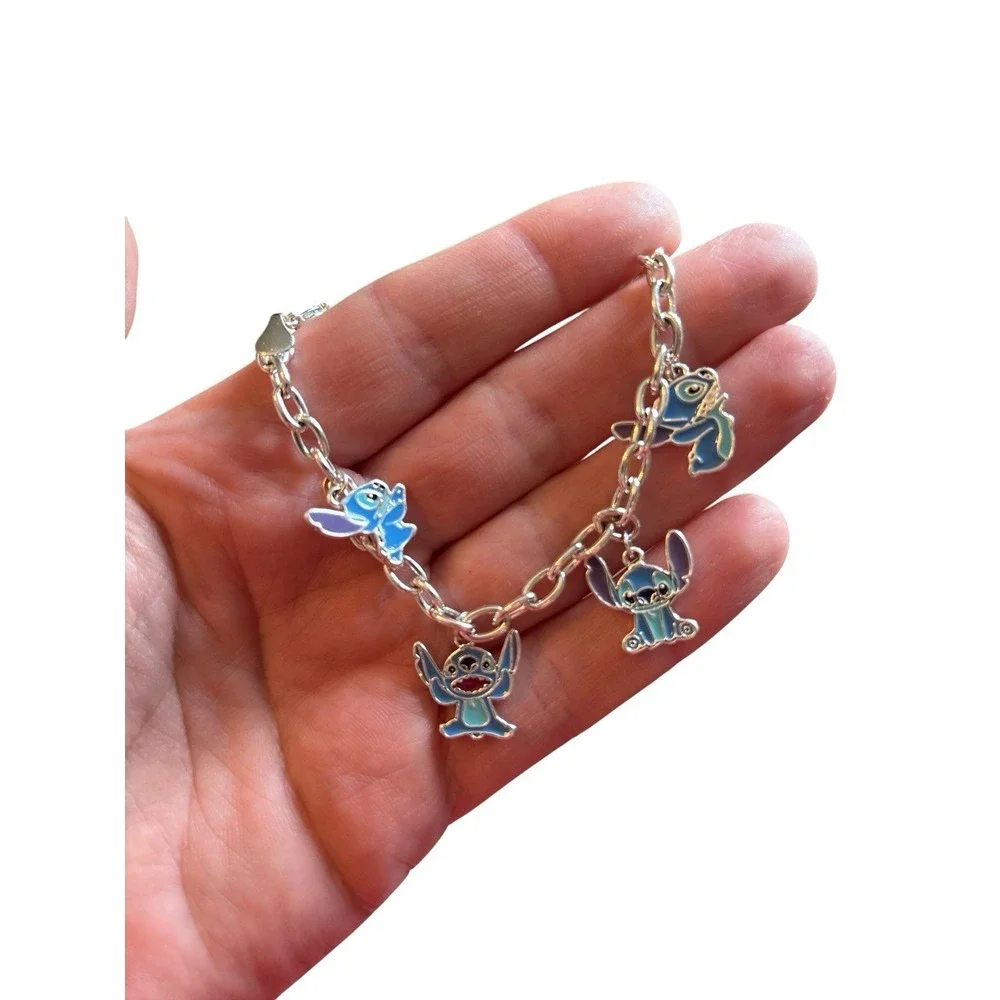 Disney Lilo Stitch Silver Charm Bracelet set of‎ two 'Ohana Means Family' Design